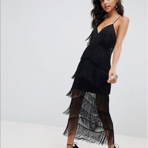 ASOS FRINGE MESH STRAPPY MAXI DRESS
